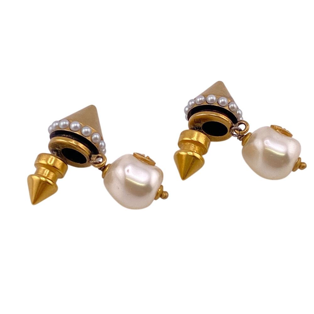GUCCI Pierce Gold Plated, Faux Pearl gold Interlocking G Women Used Authentic