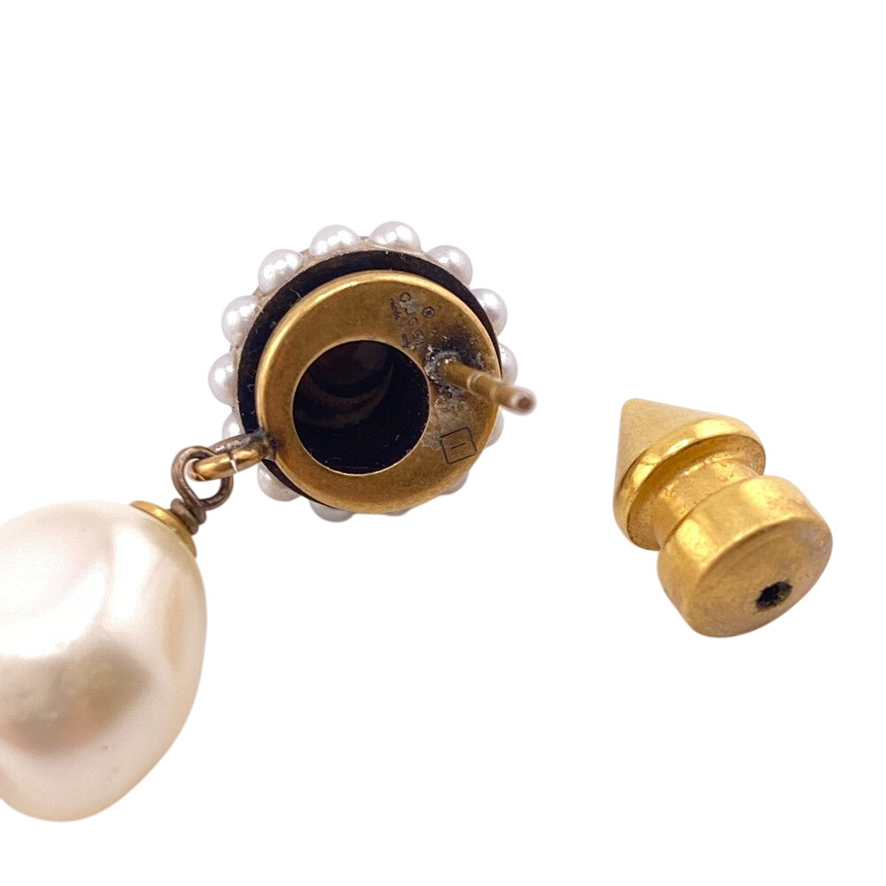 GUCCI Pierce Gold Plated, Faux Pearl gold Interlocking G Women Used Authentic