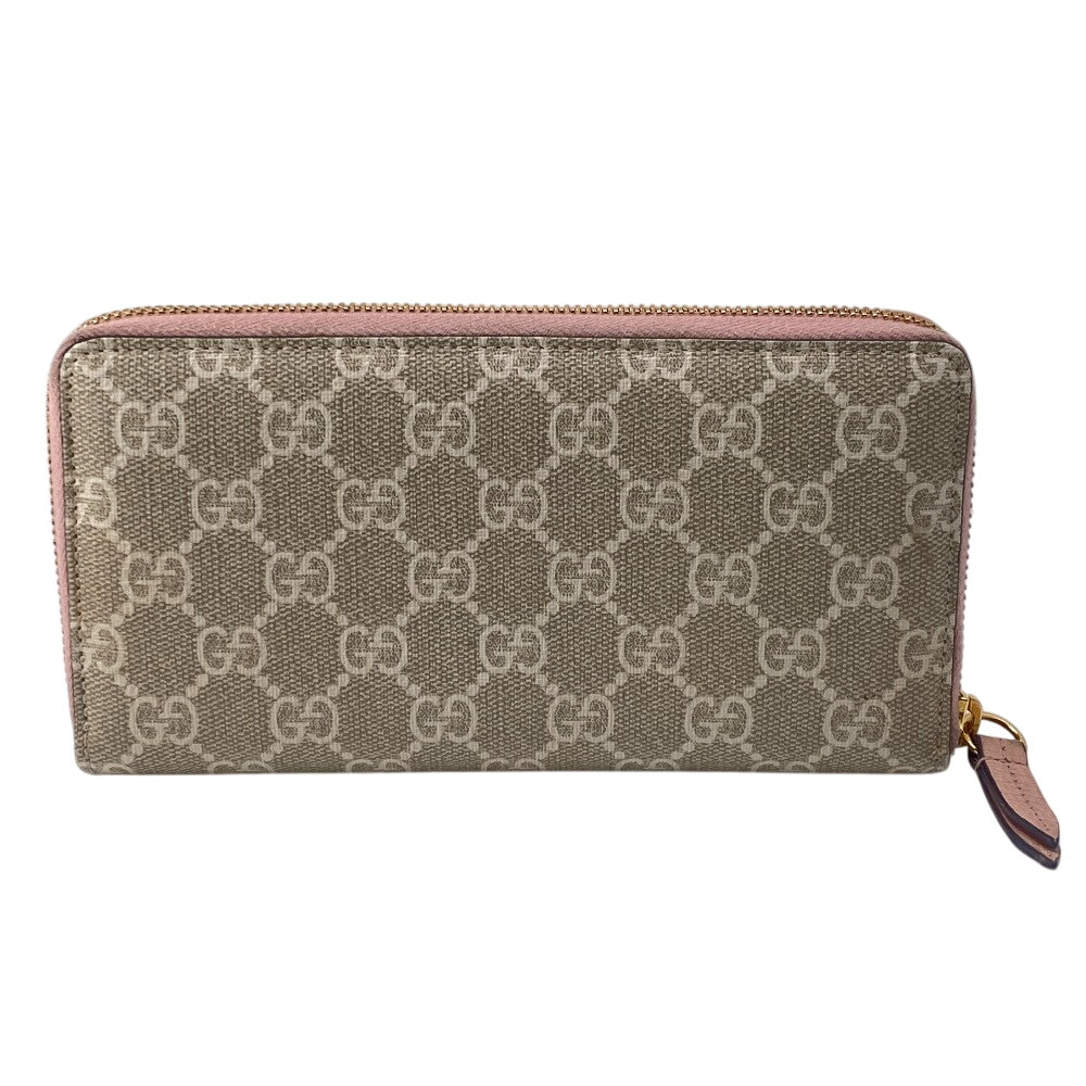 GUCCI Long Wallet Purse 456117 Calfskin Dusty Pink Zip Around GG Marmont GG Supreme Women Used Authentic
