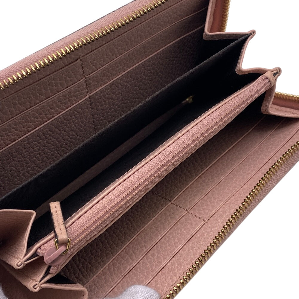 GUCCI Long Wallet Purse 456117 Calfskin Dusty Pink Zip Around GG Marmont GG Supreme Women Used Authentic