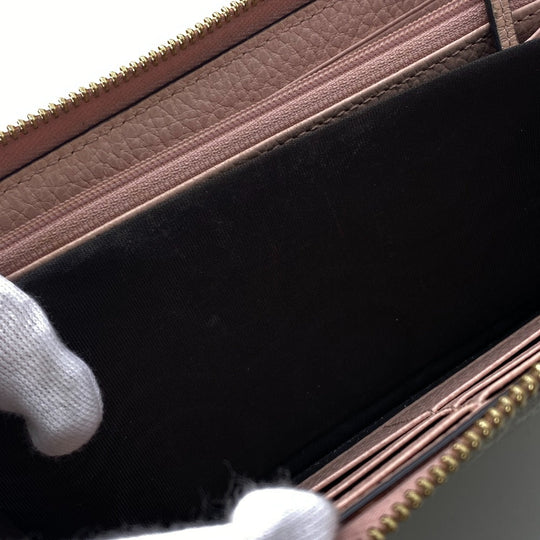 GUCCI Long Wallet Purse 456117 Calfskin Dusty Pink Zip Around GG Marmont GG Supreme Women Used Authentic