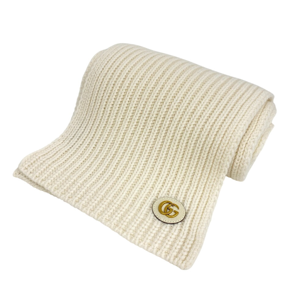 GUCCI Scarf 773426 Wool, Cashmere white Double G Women Used Authentic