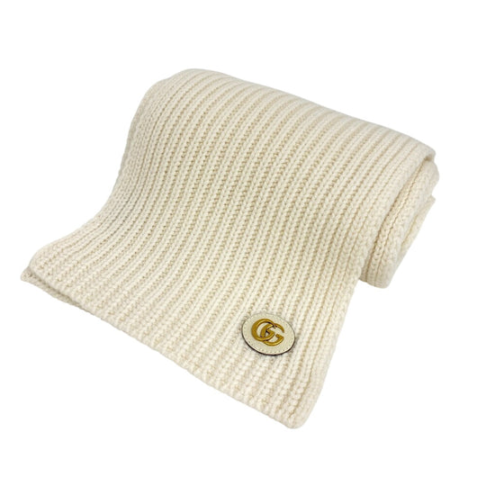 GUCCI Scarf 773426 Wool, Cashmere white Double G Women Used Authentic
