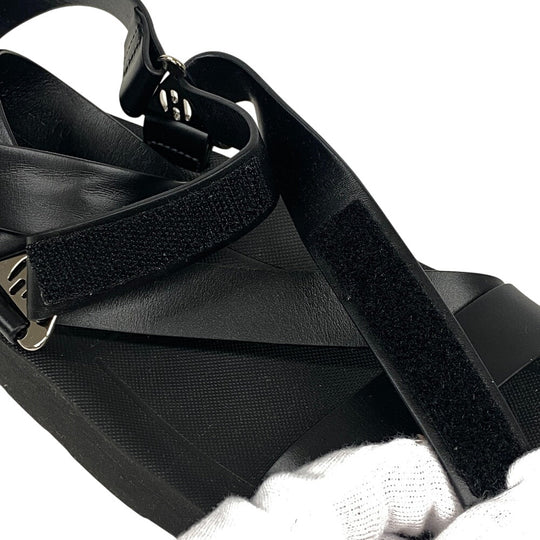 HERMES Sandals leather black velcro strap Enid Women 35 Used Authentic