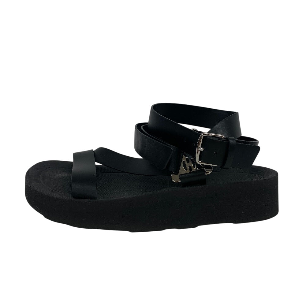 HERMES Sandals leather black velcro strap Enid Women 35 Used Authentic