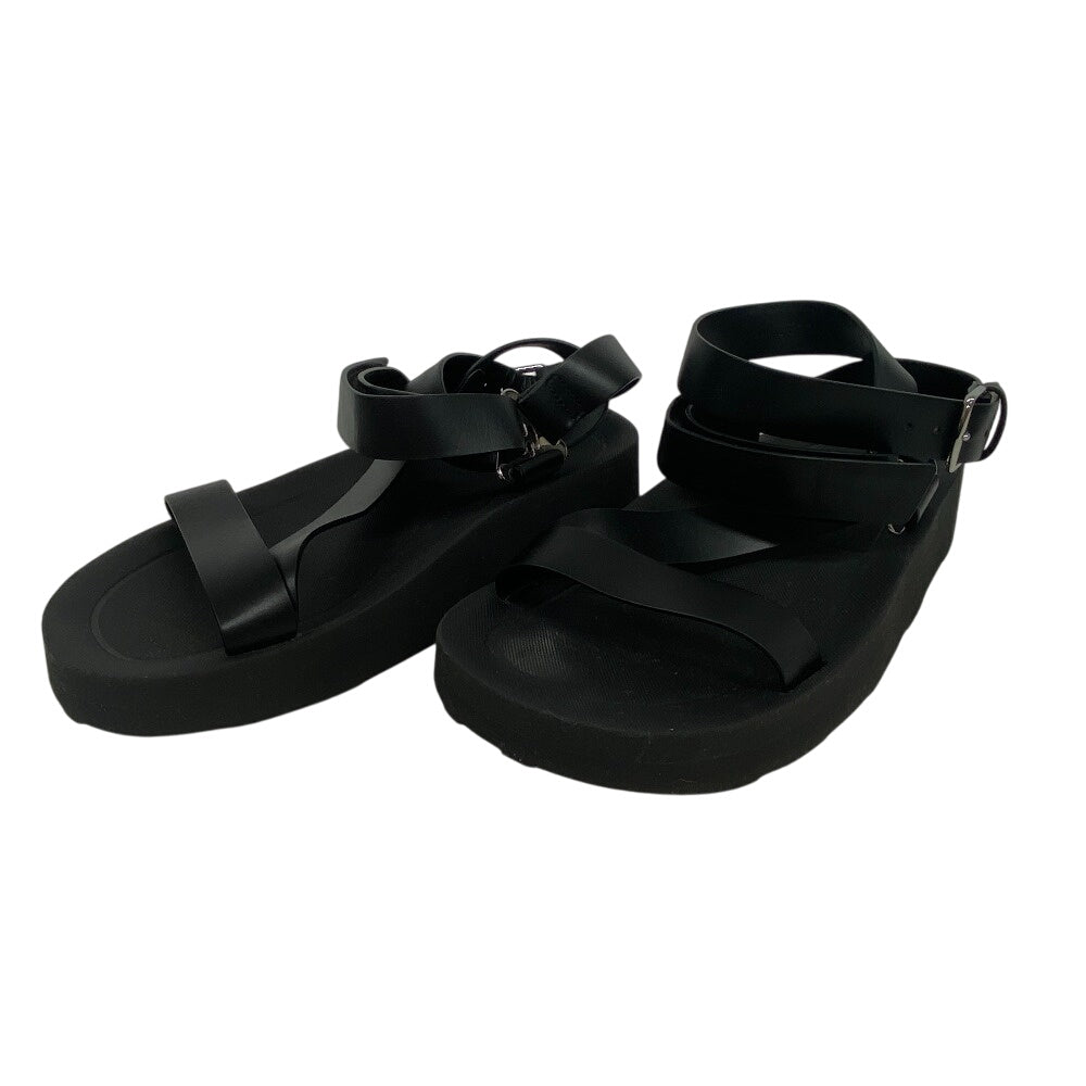 HERMES Sandals leather black velcro strap Enid Women 35 Used Authentic