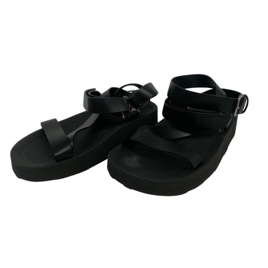 HERMES Sandals leather black velcro strap Enid Women 35 Used Authentic