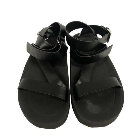 HERMES Sandals leather black velcro strap Enid Women 35 Used Authentic