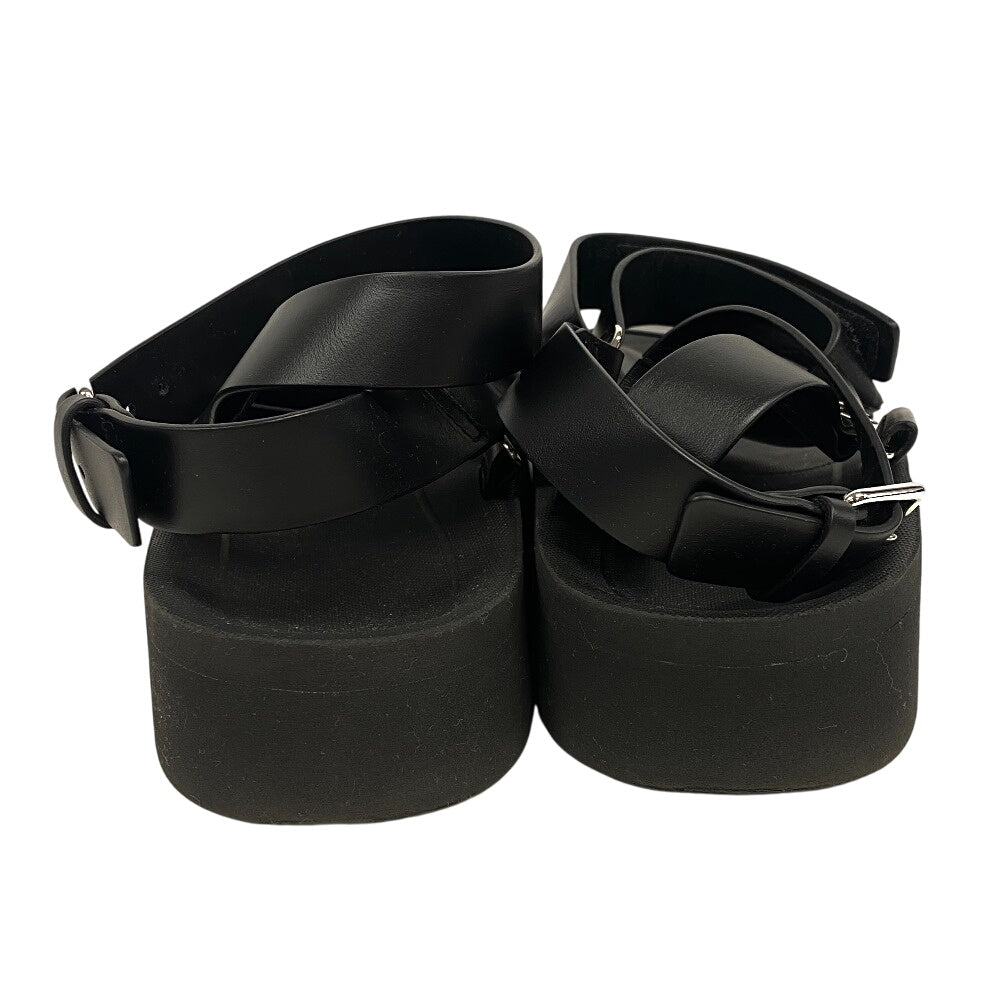 HERMES Sandals leather black velcro strap Enid Women 35 Used Authentic