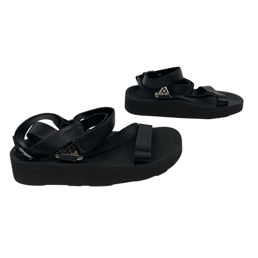 HERMES Sandals leather black velcro strap Enid Women 35 Used Authentic