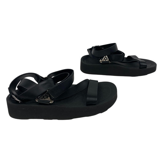 HERMES Sandals leather black velcro strap Enid Women 35 Used Authentic