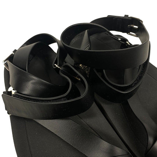 HERMES Sandals leather black velcro strap Enid Women 35 Used Authentic