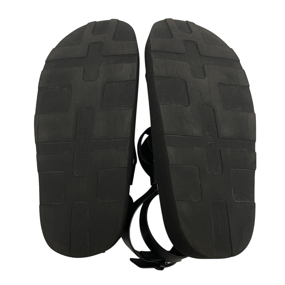 HERMES Sandals leather black velcro strap Enid Women 35 Used Authentic