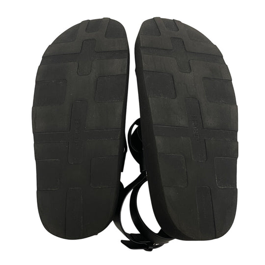 HERMES Sandals leather black velcro strap Enid Women 35 Used Authentic