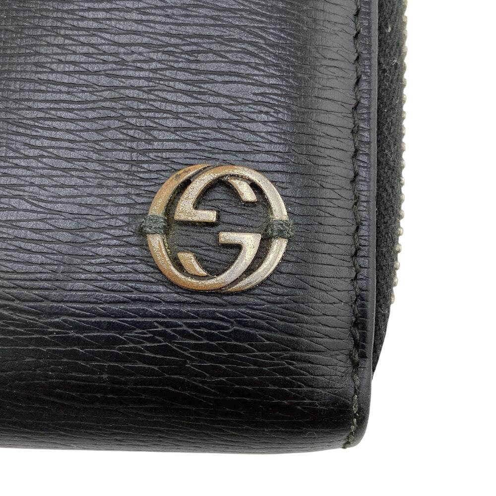 GUCCI Long Wallet Purse 408801 leather black Zip Around Interlocking G mens(Unisex) Used Authentic
