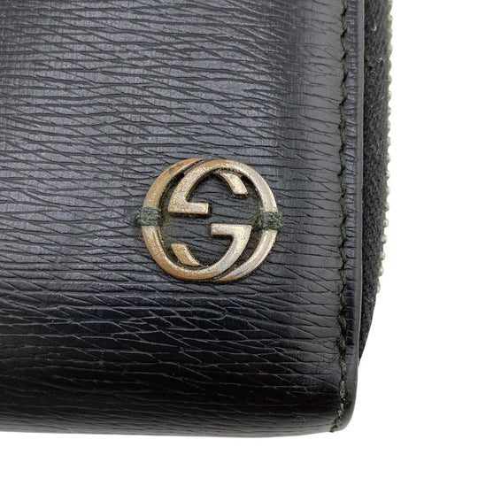 GUCCI Long Wallet Purse 408801 leather black Zip Around Interlocking G mens(Unisex) Used Authentic