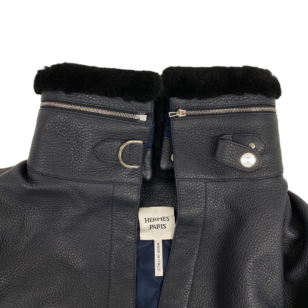 HERMES Riders jacket Sheepskin, Cashmere black liner vest mens 34 Used Authentic