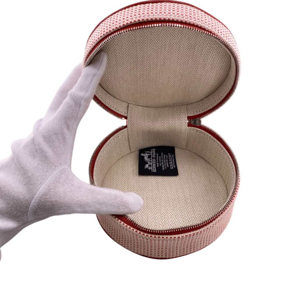 HERMES Pouch canvas Red Evasion Women Used Authentic