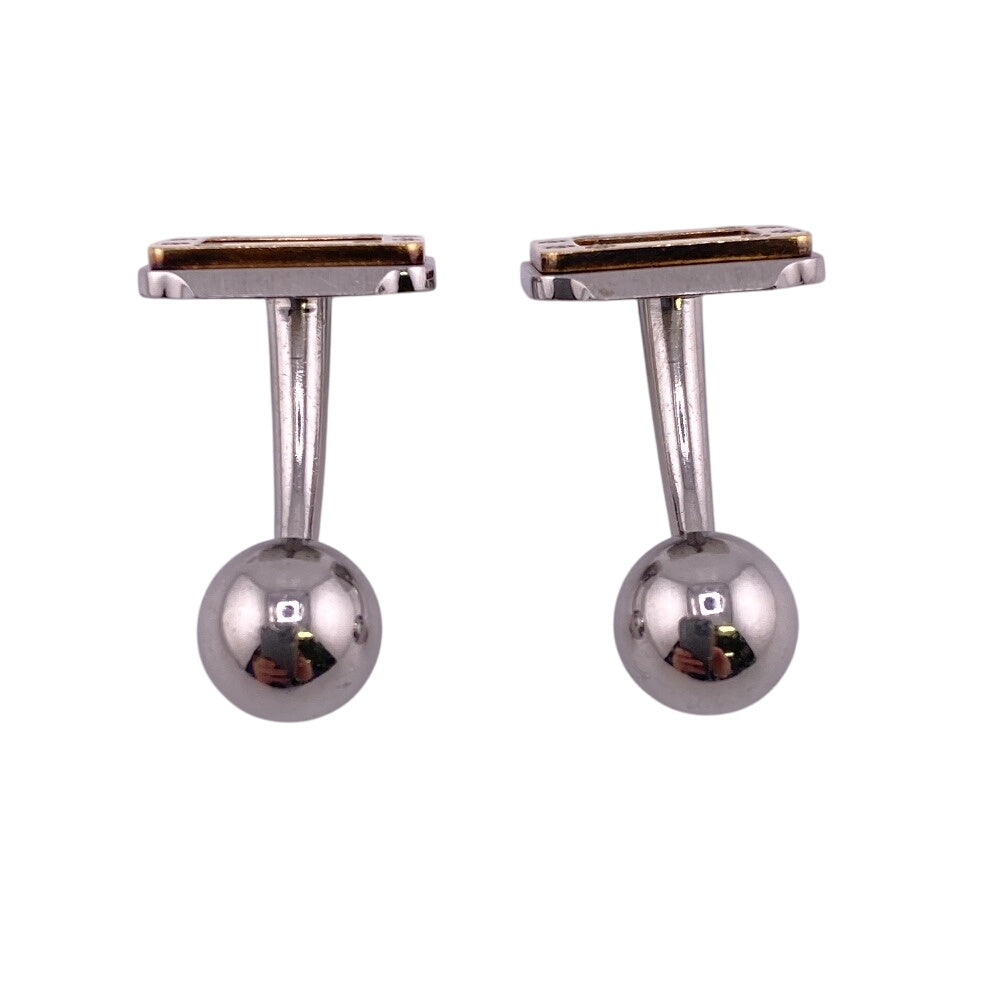 CARTIER cuffs K18 yellow gold Silver Cufflinks K18xStainless Steel or et acier Santos mens Used Authentic