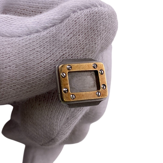 CARTIER cuffs K18 yellow gold Silver Cufflinks K18xStainless Steel or et acier Santos mens Used Authentic