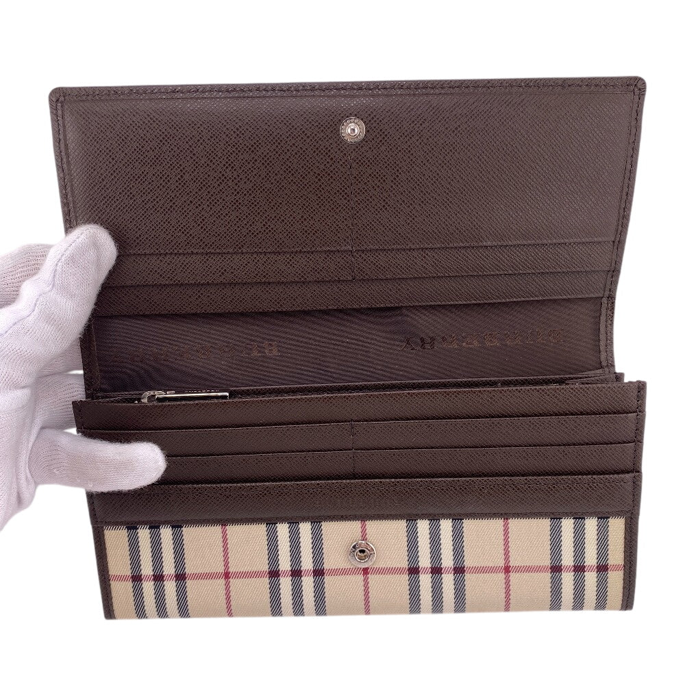 BURBERRY Long Wallet Purse Nylon, Leather Brown Nova Check