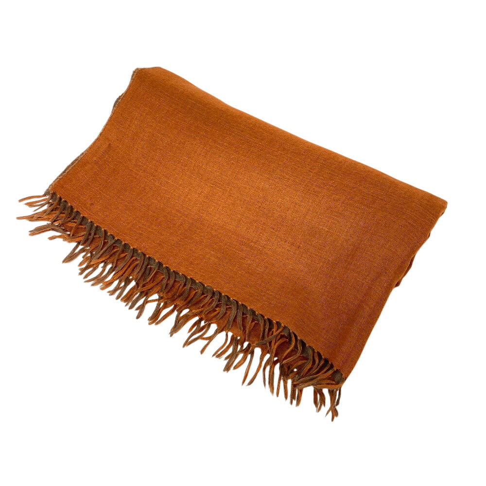 HERMES Scarf Cashmere, Silk Orange fringe Women Used Authentic