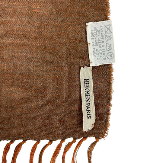 HERMES Scarf Cashmere, Silk Orange fringe Women Used Authentic
