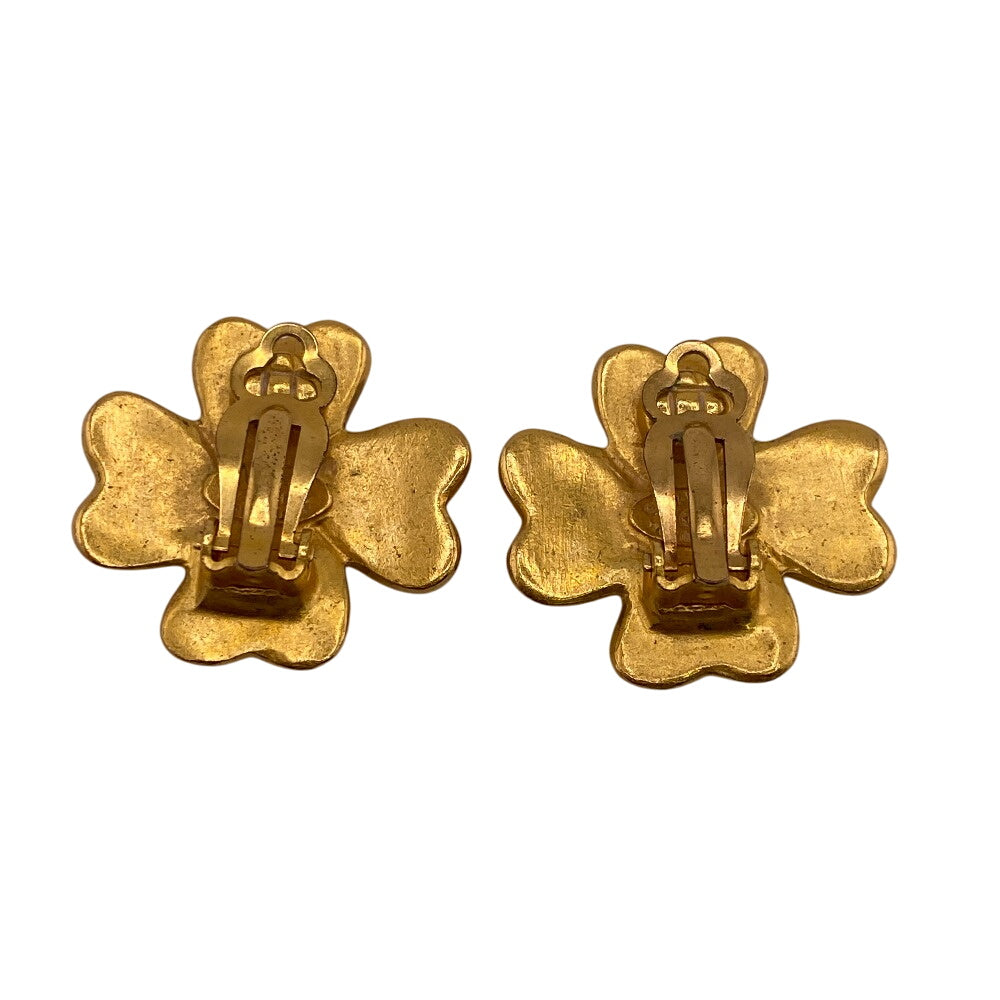 CHANEL Earring 95P Gold Plated gold COCO Mark Clover Women Used Authentic