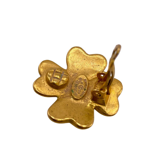 CHANEL Earring 95P Gold Plated gold COCO Mark Clover Women Used Authentic