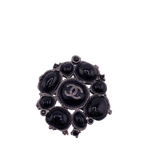 CHANEL Brooch C00V Metal, Resin black COCO Mark rhinestone Women Used Authentic