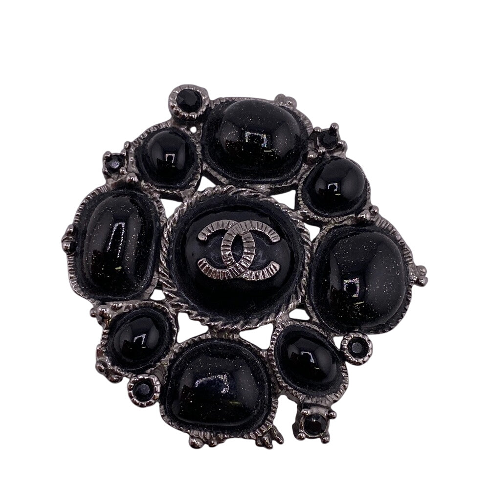 CHANEL Brooch C00V Metal, Resin black COCO Mark rhinestone Women Used Authentic