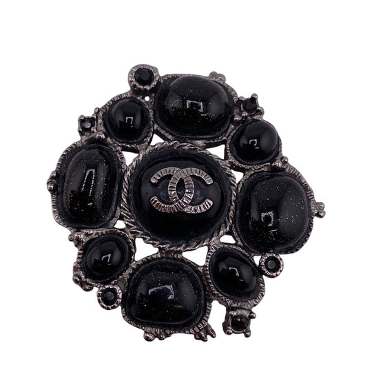 CHANEL Brooch C00V Metal, Resin black COCO Mark rhinestone Women Used Authentic