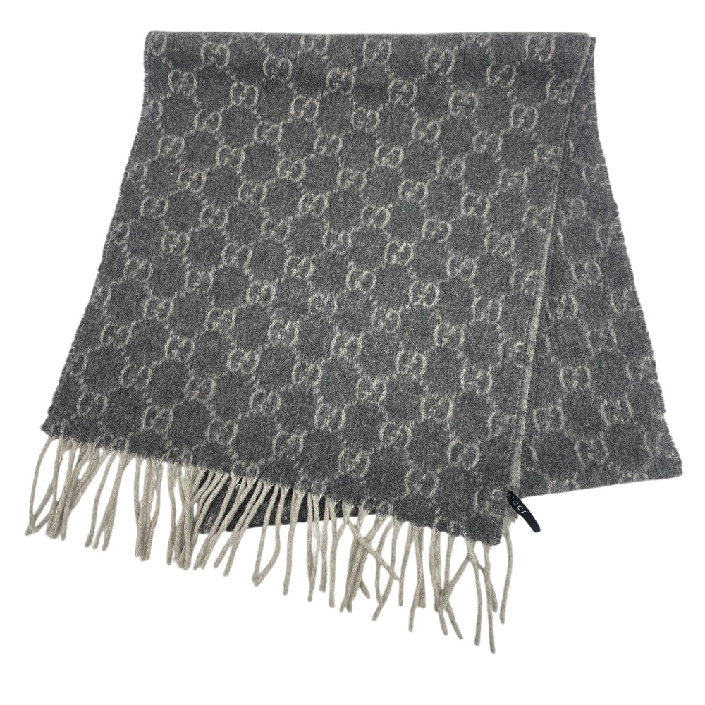 GUCCI Scarf cashmere gray GG pattern Women(Unisex) Used Authentic