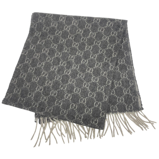 GUCCI Scarf cashmere gray GG pattern Women(Unisex) Used Authentic