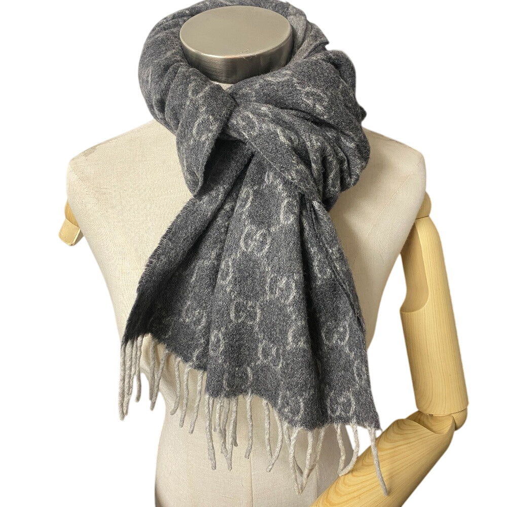 GUCCI Scarf cashmere gray GG pattern Women(Unisex) Used Authentic