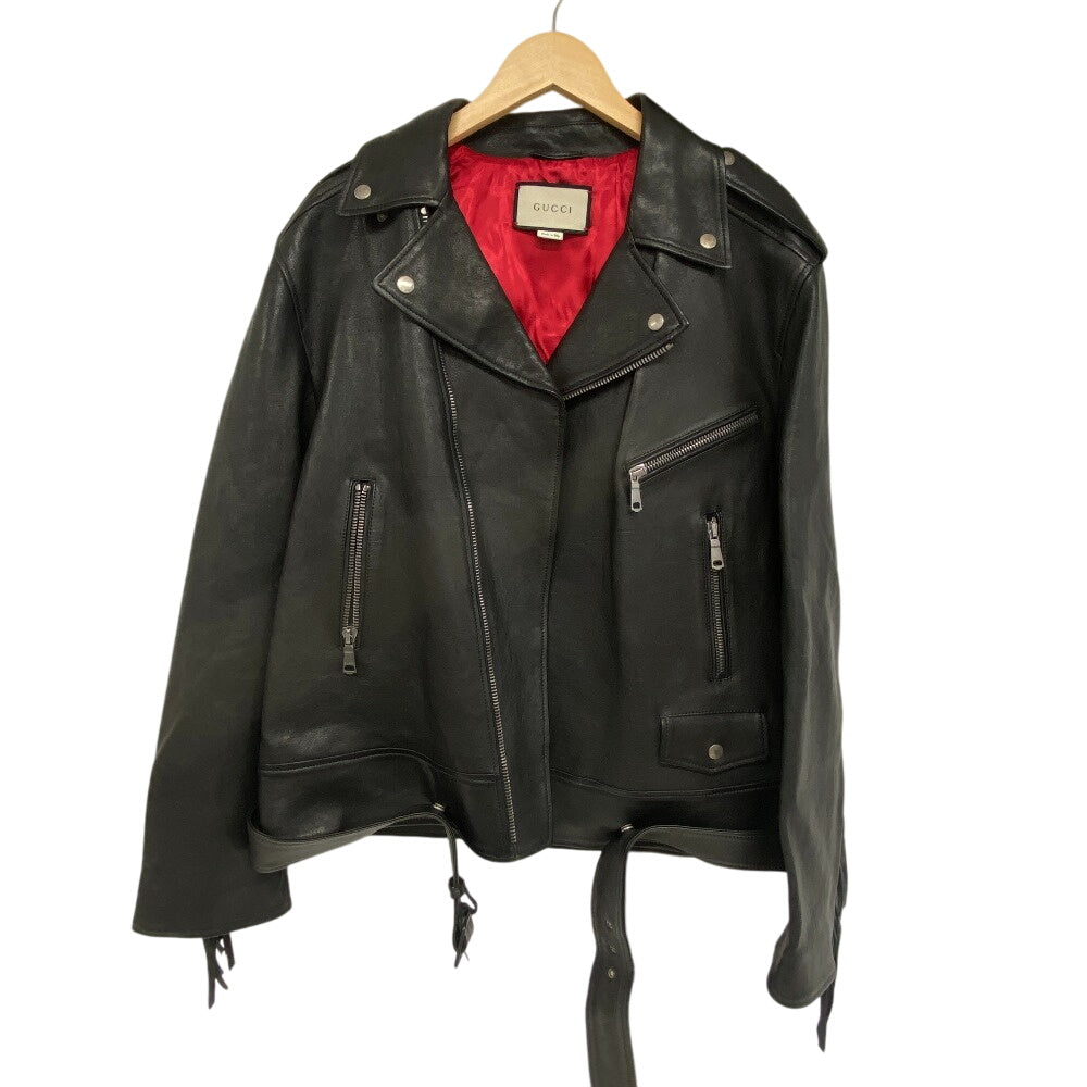 GUCCI Riders jacket 442668 Lambskin, Leather black TIGER EMBROIDERED BIKER JACKET mens 54 Used Authentic