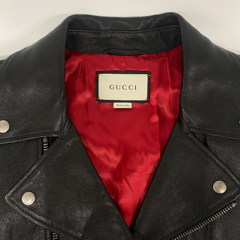 GUCCI Riders jacket 442668 Lambskin, Leather black TIGER EMBROIDERED BIKER JACKET mens 54 Used Authentic