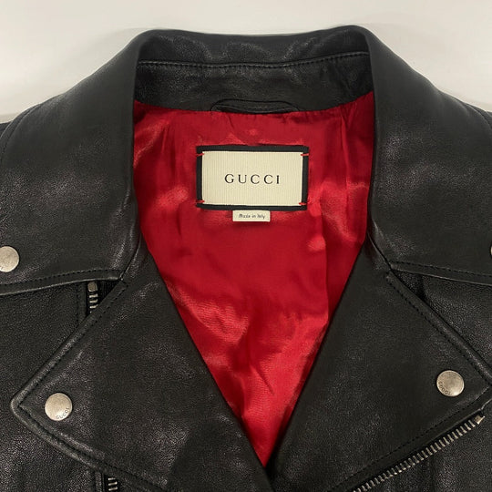 GUCCI Riders jacket 442668 Lambskin, Leather black TIGER EMBROIDERED BIKER JACKET mens 54 Used Authentic