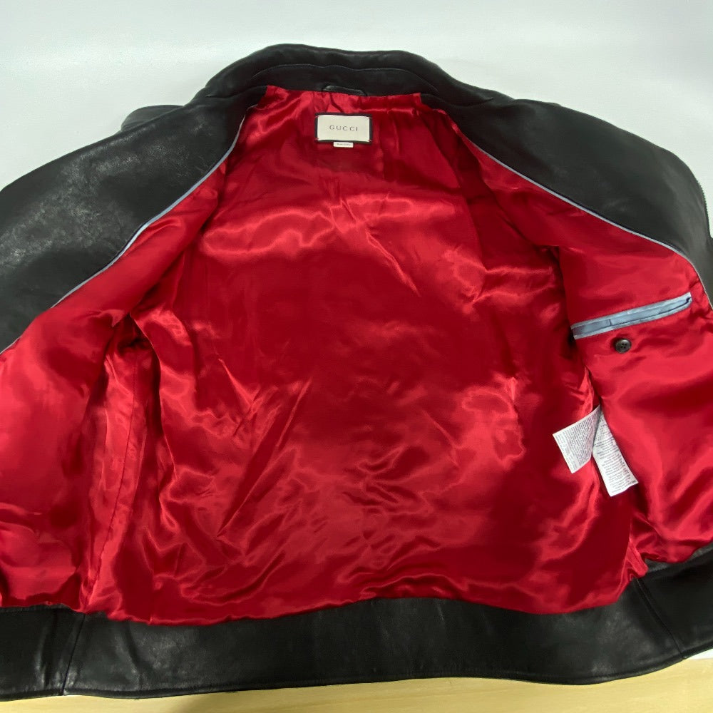 GUCCI Riders jacket 442668 Lambskin, Leather black TIGER EMBROIDERED BIKER JACKET mens 54 Used Authentic