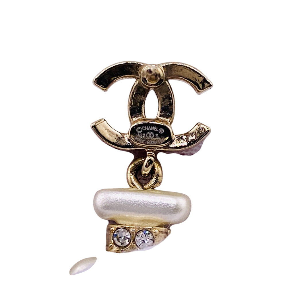 CHANEL Pierce Gold Plated, Stone white COCO Mark No.5 A22S Women Used Authentic