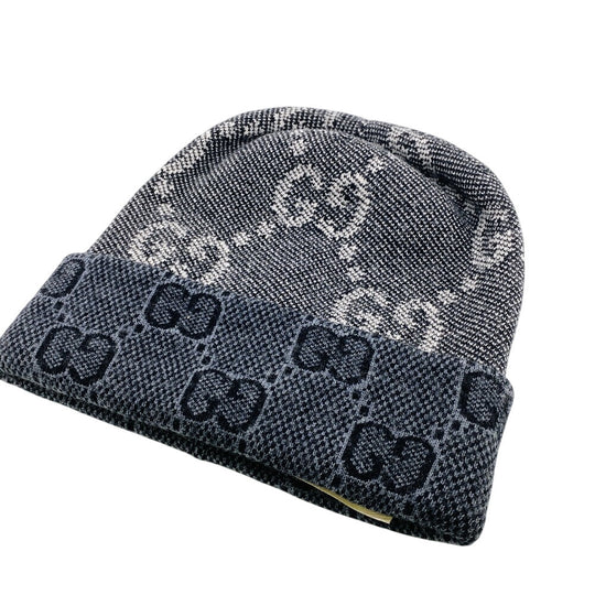 GUCCI Knit cap 716585 wool gray GG M 58 22cm