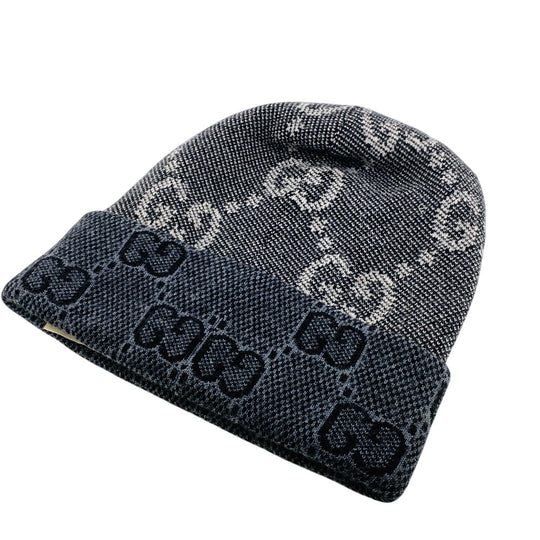 GUCCI Knit cap 716585 wool gray GG M 58 22cm