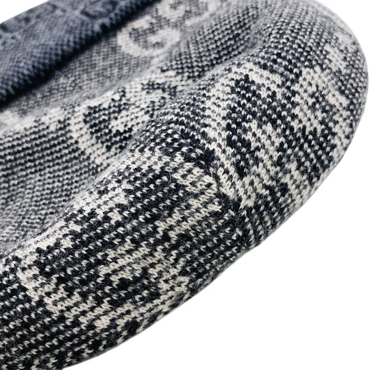 GUCCI Knit cap 716585 wool gray GG M 58 22cm