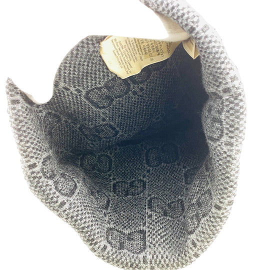 GUCCI Knit cap 716585 wool gray GG M 58 22cm