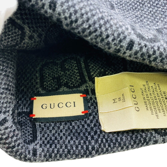 GUCCI Knit cap 716585 wool gray GG M 58 22cm