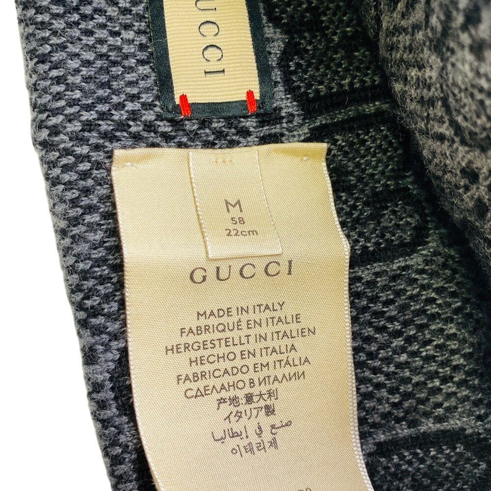 GUCCI Knit cap 716585 wool gray GG M 58 22cm