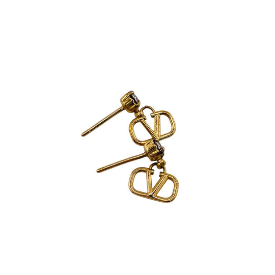 VALENTINO Pierce Gold Plated gold V logo rhinestone Women Used Authentic