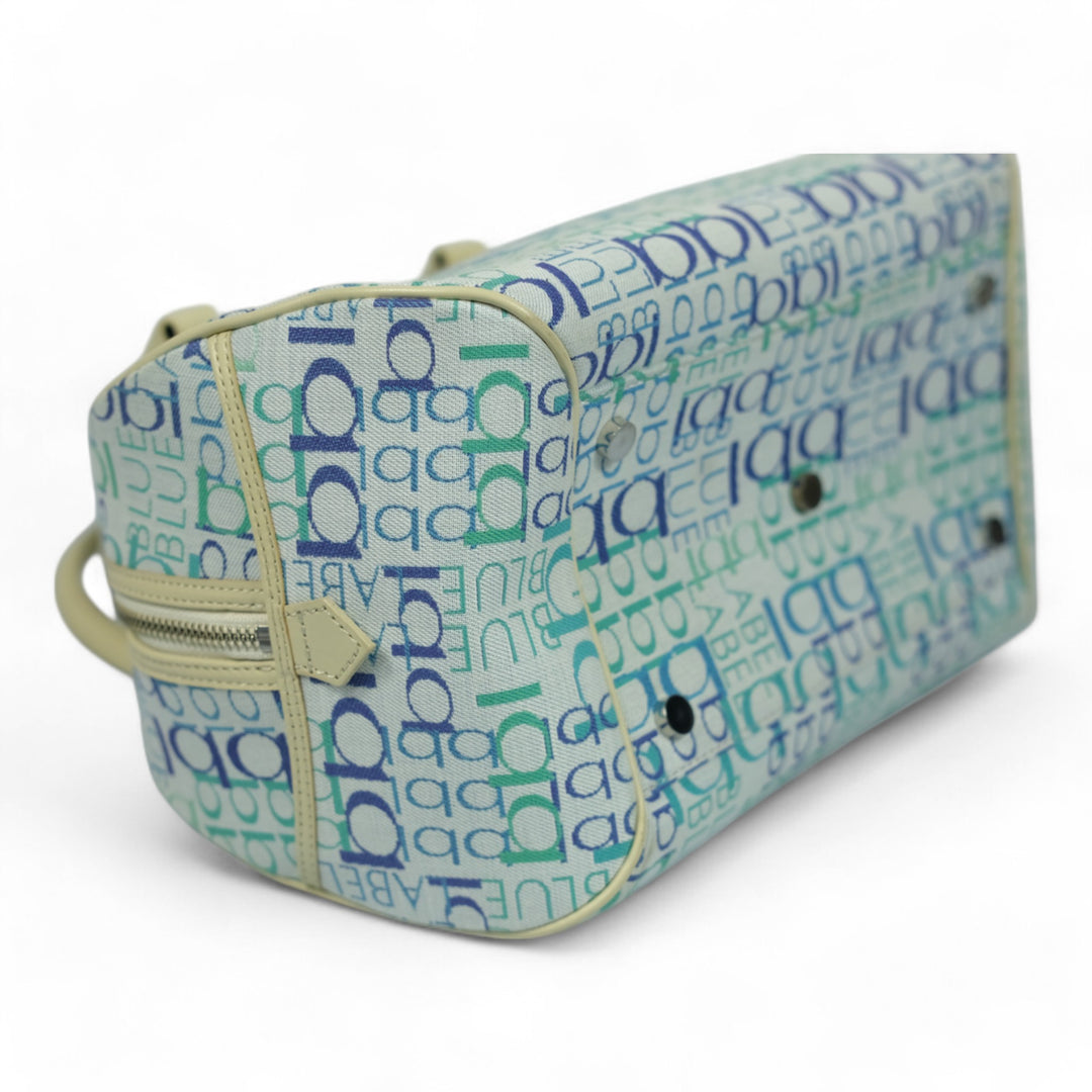 Burberry Blue Label Women's Handbag Monogram Canvas Leather Beige Blue Green Tote Bag