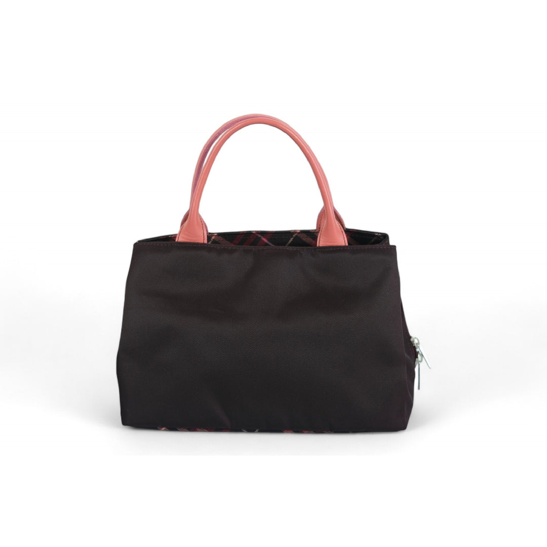 Burberry London Blue Label Handbag Black Pink Plaid Women's Tote Bag Designer Purse