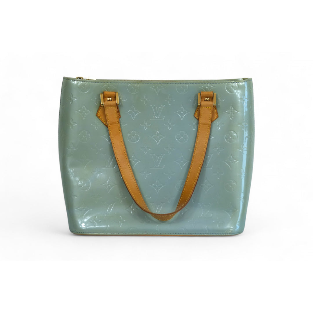 Louis Vuitton Vernis Houston Tote Green Monogram Patent Leather Shoulder Bag Women's Handbag